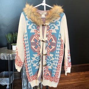 Flying Tomato Cardigan with fur lined hood